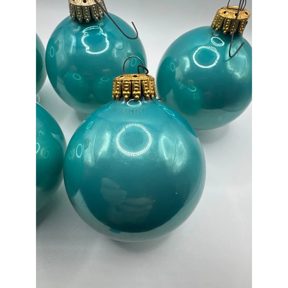Vintage West Germany Glass Christmas Ornaments Robin Egg Blue Teal Set of 5